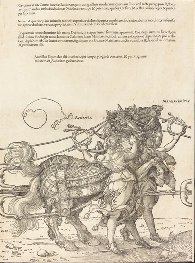 عربة النصر لـ Maximilian I The Great Triumphal Car [اللوحة 7 من 8] ، الطبعة اللاتينية 1523. بواسطة ألبريشت دورر