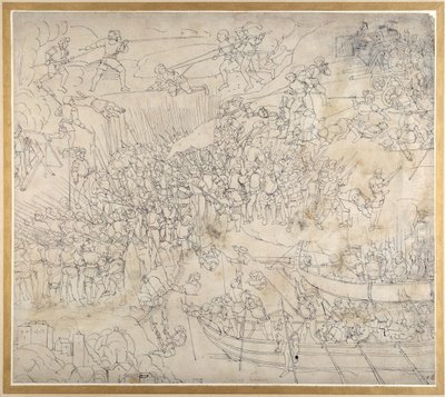 The Assault near Rorschach on Lake Konstanz, c.1500 (pen & ink on paper) بواسطة ألبريشت دورر