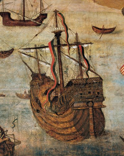 Spanish Caravel (detail from Virgin of the Navigators) بواسطة أليخو فرنانديز