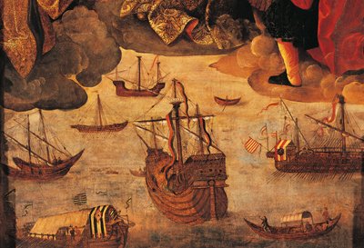 Spanish Caravel (detail from Virgin of the Navigators) بواسطة أليخو فرنانديز