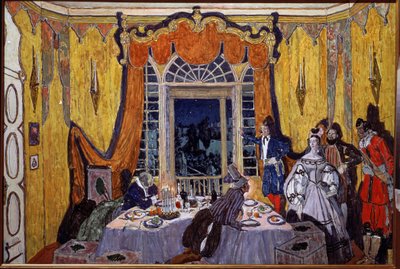 ديكور تحضيري لأوبرا "Le guest de pierre" لألكسندر دارغوميسكي (1813-1869) (تصميم المسرح لأوبرا The Stone Guest ، بقلم A. Dargomyzhsky). لوحة الكسندر ياكوفليفيتش جولوفين (الكسندر جولوفين) (1863-1930) ، زيت على خشب بواسطة ألكسندر ياكوفليفيتش جولوفين