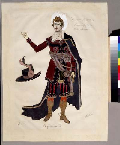 تصميم أزياء أوبرا "Le guest de pierre" لألكسندر Dargomyjski (1813-1869) (تصميم أزياء أوبرا The Stone Guest من تأليف A.Dargomyzhsky). عمل الكسندر ياكوفليفيتش جولوفين (الكسندر جولوفين) (1863-1930) ؛ ألوان مائية ، غواش و e بواسطة ألكسندر ياكوفليفيتش جولوفين