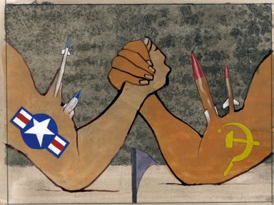 تمثيل مجازي للحرب الباردة كمصارعة للذراع بين القوات المسلحة الأمريكية والاتحاد السوفيتي رسم توضيحي بواسطة أليساندرو لوناتي بواسطة أليساندرو لوناتي