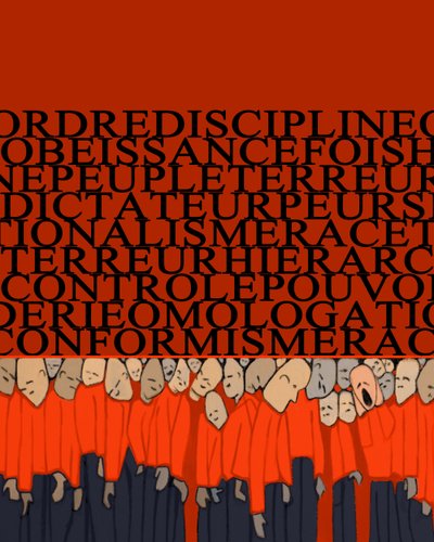 صورة رمزية عن ثقل الديكتاتورية والقمع والانضباط على الإنسان وحشد تسحقه السلطة وخوف الطغاة - توضيح 2014 بواسطة أليساندرو لوناتي