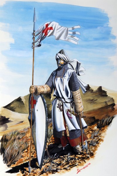 الحروب الصليبية: فارس من فرسان الهيكل يرتدي معطفاً أبيض مع الصليب الأحمر. رسم من قبل أليساندرو لوناتي بواسطة أليساندرو لوناتي