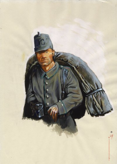الحرب العالمية الأولى 1914-1918: صياد نمساوي أو صياد مع معدات جبلية على جبهة جبال الألب في إيطاليا بواسطة أليساندرو لوناتي