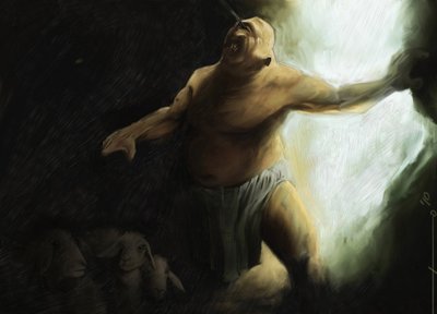 Odyssee of Homere: Cyclops Polypheme أعمى من قبل Ulysses في كهفه. رسم من قبل أليساندرو لوناتي. 2010 بواسطة أليساندرو لوناتي