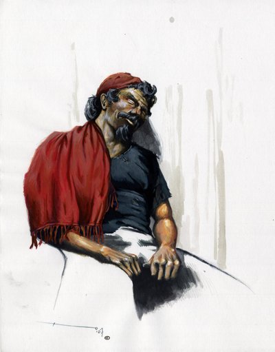 قرصان (قرصان) أو بحار نائم. الرسم الملون من قبل أليساندرو لوناتي. بواسطة أليساندرو لوناتي