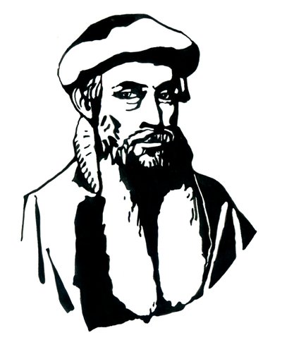 صورة يوهانس جينسفليش ديت جوتنبرج (1400-1468) ، طابعة ألمانية (صورة يوهانس جوتنبرج) رسم توضيحي لأليساندرو لوناتي بواسطة أليساندرو لوناتي
