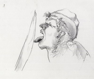 صورة لقرصان (قرصان) يتحدى السيف بلمسه بلسانه. رسم أليساندرو لوناتي. بواسطة أليساندرو لوناتي