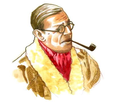 صورة للكاتب والفيلسوف والكاتب المسرحي الفرنسي جان بول (جان بول) سارتر رسم بواسطة أليساندرو لوناتي
