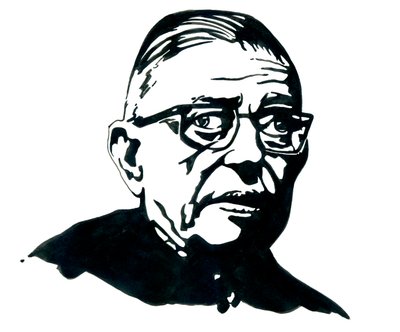 صورة للكاتب والفيلسوف والكاتب المسرحي الفرنسي جان بول (جان بول) سارتر رسم بواسطة أليساندرو لوناتي