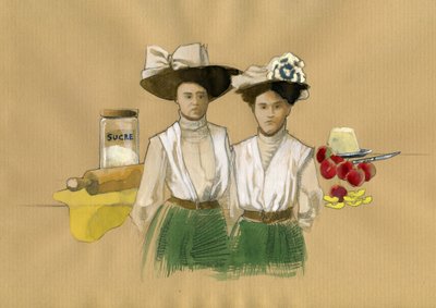 صورة للأختين ستيفاني (1838-1917) وكارولين تاتين (1847-1911) اللتين اخترعتا الحلوى الفرنسية تاتين أ دي لاموت-بيوفرون أون سولونيا (صورة للأختين ستيفاني وكارولين تاتين اللتين اخترعتا المعجنات المقلوبة التي فيها الفاكهة (usu بواسطة أليساندرو لوناتي