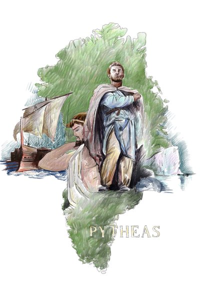 تمثيل المستكشف اليوناني Pytheas من Massalia ، القرن الرابع قبل الميلاد (صورة لجغرافي ومستكشف يوناني Pytheas of Massalia ، القرن الرابع قبل الميلاد) رسم بواسطة Alessandro Lonati بواسطة أليساندرو لوناتي