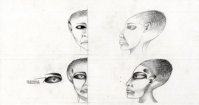 توضيح الخيال العلمي (خيال علمي): دراسة وجه أجنبي أو أجنبي (أجنبي أو أجنبي) من كوكب المريخ إلى غزو الفضاء أو الكون. رسم أليساندرو لوناتي بواسطة أليساندرو لوناتي