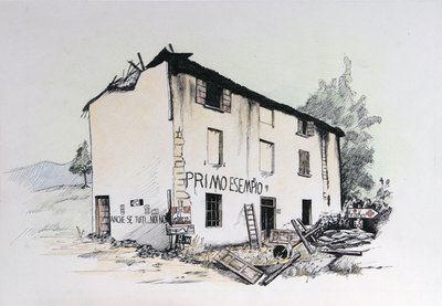 الحرب العالمية الثانية: منظر لمنزل مدمر في إيطاليا المحتلة. رسم أليساندرو لوناتي بواسطة أليساندرو لوناتي