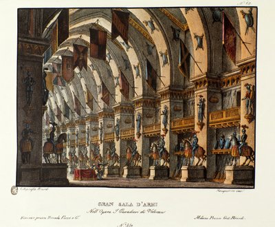 Gran Sala D'Armi ، مجموعة تصميم لأوبرا "I Cavalieri di Valenza" لجيوفاني باتشيني (لون ليثو) بواسطة اليساندرو سانكوريكو
