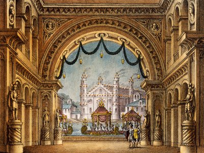 تصميم المجموعة من قبل أليساندرو سانكيريكو (1777-1849) لـ La Straniera (المرأة الغريبة) ، عمل بواسطة Vincenzo Bellini (1801-1835) بواسطة اليساندرو سانكوريكو
