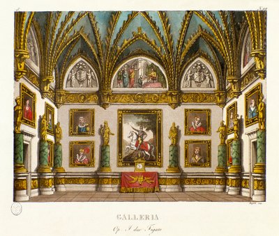 View of the gallery decoree of paintings Scenography for the opera “” I due figaro””” by the Italian composer Giuseppe Saverio Raffaele Mercadante (1795-1870), after the piece “” The two figaros or the Subject of comedie”” (1794) by Honore Francois Richaud بواسطة اليساندرو سانكوريكو