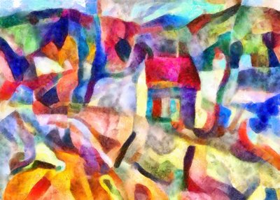 نافذة خضراء ، جدار أصفر ، سقف أحمر ، (وسائط مختلطة) بواسطة Alex Caminker