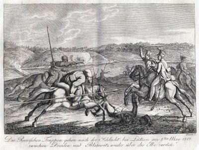 تعود القوات الروسية بعد معركة لوتزن عبر نهر إلبه - سورويد ، ألكسندر إيفانوفيتش (1783-1844) - 1813 - حفر - 21 × 26 - مجموعة خاصة بواسطة ألكسندر إيفانوفيتش ساويرويد
