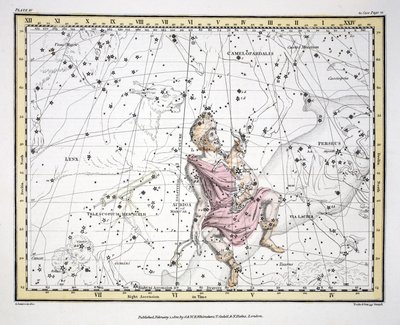 الأبراج (اللوحة الرابعة) Auriga ، Camelopaardalis ، Telescopium Herschelli ، من "أطلس سماوي" تأليف ألكسندر جاميسون ، حانة. لندن 1822 (النقش اليدوي) بواسطة ألكسندر جاميسون