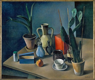 Grosses Stilleben mit Kruegen und roter Teedose، حياة ساكنة مع أباريق وعلبة شاي حمراء (لوحة على قماش) بواسطة الكسندر كانولدت