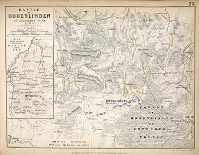 خريطة معركة هوهن ليندن ، نشرها ويليام بلاكوود وأولاده ، ادنبره ، لندن ، 1848 (نقش يدوي) بواسطة الكسندر كيث جونستون