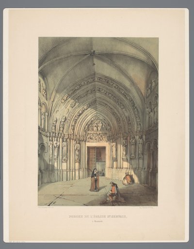 Bergportaal van Sint-Servaasbasiliek te Maastricht شرفة كنيسة سانت سيرفيه في مايستريخت (العنوان على القطعة) الآثار القديمة للعمارة من القرن الحادي عشر إلى القرن الثالث عشر في ليمبورغ (عنوان السلسلة) بواسطة الكسندر شيبكنز