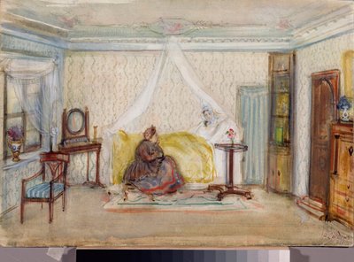 تصميم مسرحي لأوبرا "Eugene Onegin" لـ Piotr Tchaikovsky (1840-1893) (تصميم مسرحي لأوبرا Eugene Onegin لـ P Tchaikovsky) - عمل ألكسندر فالنتينوفيتش سريدين (Sredine) (1872-1934) ، ألوان مائية وأبيض على الورق بواسطة الكسندر سريدين