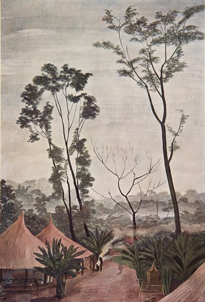 قرية في لوبانجي - شاري ، من رسومات ولوحات أفريقية ، تم تنفيذها خلال بعثة سيتروين سنتر أفريقيا ، البعثة الثانية Haardt Audouin-Dubreuil ، حانة. باريس ، 1927 (ليثو اللون بواسطة ألكسندر ياكوفليف