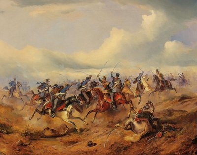 مشهد من الثورة المجرية في ١٨٤٨-١٨٤٩ ، ج. 1850. بواسطة ألكسندر فون بنسا