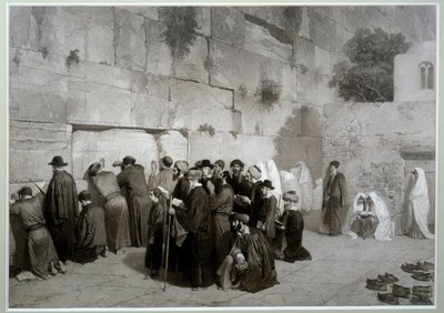 اليهودية: "جدار سليمان" "رجال ونساء من الديانة اليهودية يصلون أمام حائط النحيب. قبل عام 1857. رسم الكسندر بيدا (1823-1895) ، اغسل وقلم رصاص وقلم رصاص على ورق ، خافت. 0،61x0،87 م مالميزون ، متحف القلعة بواسطة الكسندر بيدا