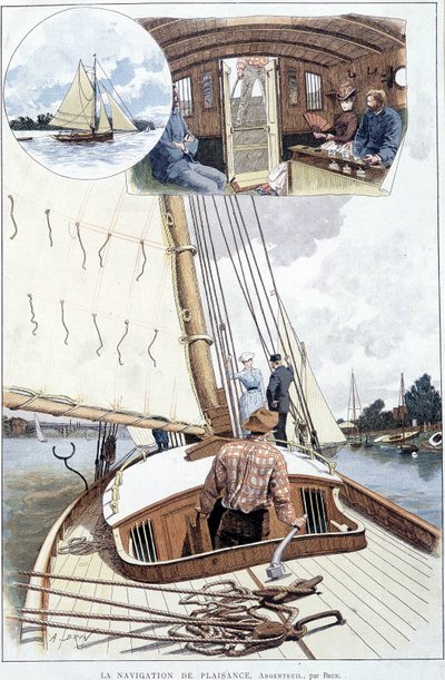 Boating in Argenteuil - drawing by Brun بواسطة الكسندر برون