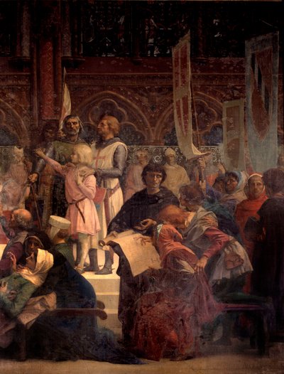 قال الملك لويس التاسع إن سانت لويس (1214-1270) يحقق العدالة لوحة رسمها ألكسندر كابانيل (1823-1889) في القرن التاسع عشر باريس ، بانثيون بواسطة ألكسندر كابانيل