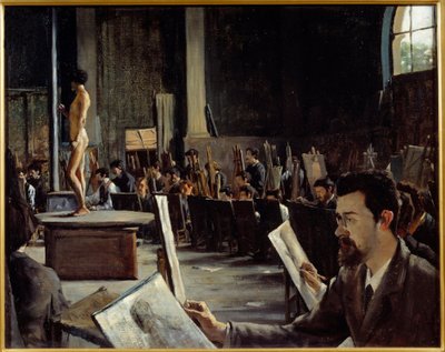 ورشة عمل الرسام ألكسندر كابانيل (1823-1889) في مدرسة الفنون الجميلة رسم بواسطة تاكريد باستيت (1858-1942) 1883 متحف غرونوبل للفنون الجميلة! قد يخضع استخدام هذا العمل لطلب إذن من جهة خارجية أو طلب ترخيص إضافي بواسطة ألكسندر كابانيل