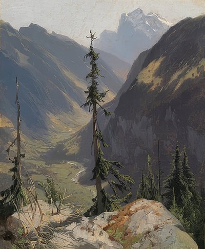 Lütschental مع Wetterhorn. حوالي عام 1850 بواسطة الكسندر كالامي