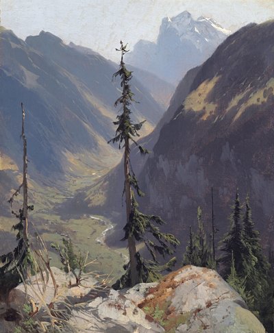 The Luetschental with the Wetterhorn ، بواسطة كالام ، الكسندر (1810-1864). زيت على قماش ، ج. 1850. الأبعاد: 31.2x26.1 سم. متحف أوسكار رينهارت ، فينترتور بواسطة الكسندر كالامي