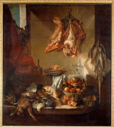 لا تزال حياة المطبخ الداخلية من الطرائد والفواكه واللحوم. لوحة فرانسوا ديسبورتس (1661-1743) القرن الثامن عشر شالون سور مارن ، متحف الفنون الجميلة بواسطة الكسندر فرانسوا ديسبورتس