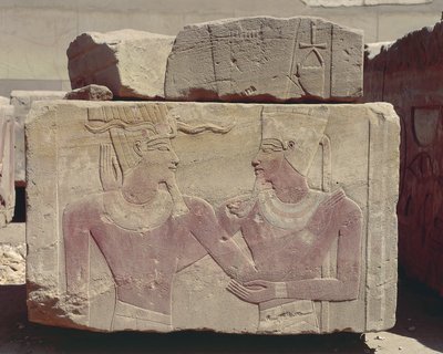 Egypt, Karnak, painted relief of Hatshepsut as pharaoh and god Amon بواسطة الكسندر جبرائيل (بعد) ديكامبس