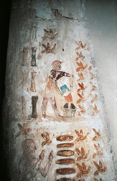 Wall painting depicting a scene of beekeeping, on pillar of the hypaethral court, from the Tomb of Pabasa, Asasif (photo) بواسطة الكسندر جبرائيل (بعد) ديكامبس