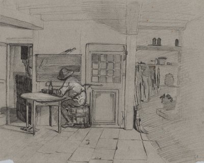منزل مزرعة مع صبي على طاولة ، ج. 1846. بواسطة الكسندر جابرييل ديكامبس