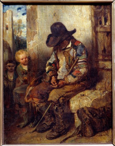 شحاذ مع وصفته لوحة بواسطة الكسندر غابرييل ديكامبس (1803-1860) 1833 صن. 0،41 × 0،32 م بواسطة الكسندر جابرييل ديكامبس