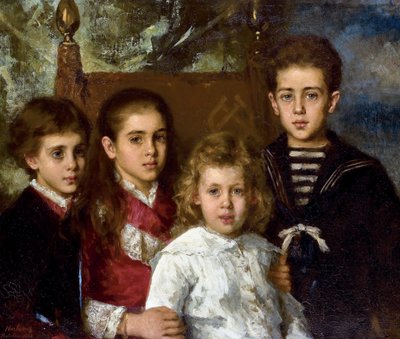 صورة لأطفال بول بافلوفيتش ديميدوف ، الأمير الثاني لسان دوناتو (1839-1885) ، أورور أناتول ، ماريا وبافل - بينتور دي أليكسي أليكسييفيتش هارلاموف (1840-1922) - 1883 - زيت على قماش - 76.5 × 90 - مجموعة خاصة بواسطة أليكسي أليكسيفيتش هارلاموف