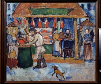 محل جزارة. لوحة أليكسي أليكسييفيتش مورغونوف (مورغونوف) (1884-1935) ، زيت على قماش بواسطة أليكسي أليكسييفيتش مورغونوف