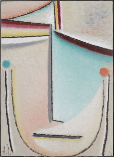 رأس الملخص: وردي فاتح أزرق ، 1929 (زيت على الكرتون) بواسطة Alexej von Jawlensky