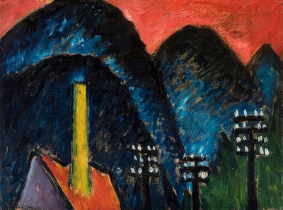 الجبال الزرقاء (منظر طبيعي مع مدخنة صفراء). 1912 بواسطة Alexej von Jawlensky