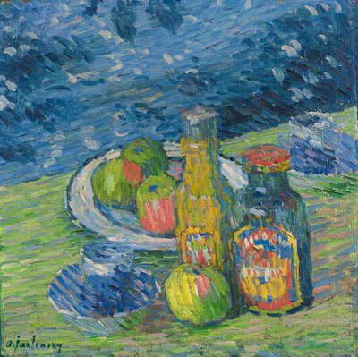 لا تزال الحياة مع الزجاجات والفاكهة بواسطة Alexej von Jawlensky