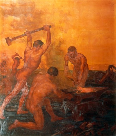 The forge, left panel of Railwaymen triptych بواسطة ألفونسو كوارانتيلي