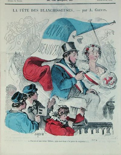 رسم كاريكاتوري يصور "Fete des Blanchisseuses" ، محفور بواسطة Gillot ، حوالي 1860 (نقش ملون) بواسطة ألفريد (بعد) جريفين